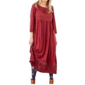 April Cornell Prairie Dress M L Embroidered Lace Peasant Fall Boho Hippie Farm